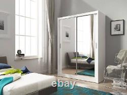 Brand New Modern Mirrored Sliding Door Wardrobe Maja in White Matt 130cm