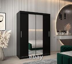 Brand New Modern Sliding Door Mirrored Wardrobe Tokyo I in Black 150cm