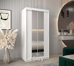 Brand New Modern Sliding Door Mirrored Wardrobe Tokyo I in White 100cm