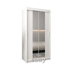 Brand New Modern Sliding Door Mirrored Wardrobe Tokyo I in White 100cm