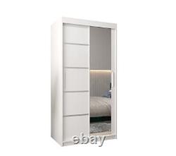 Brand New Modern Sliding Door Mirrored Wardrobe Verona 02 in White 100cm
