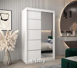Brand New Modern Sliding Door Mirrored Wardrobe Verona 02 in White 120cm