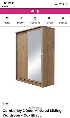 Brand New Still Flat Pack Camberley2 Door Mirrored SlidingWardrobe Oak Effect