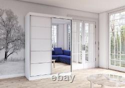 Brand new Modern Design Double Sliding Door 150 Cm White Mirrored Wardrobe