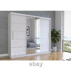 Brand new Modern Design Triple Sliding Door 250Cm White Mirrored Wardrobe