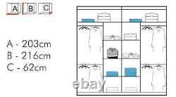 Chicago Modern Double Mirror Sliding Doors White Wardrobe Available in 5 Sizes
