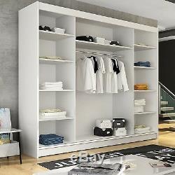 Extra Large Wardrobe Sliding Shelves Bedroom Door Mirror Rail Closet 250 cm NEW