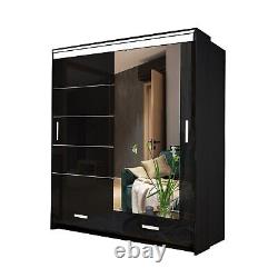 Florence High Gloss SLIDING DOOR Wardrobe in 2 Sizes & 3 Colors with Long LED