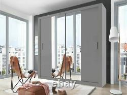 Grey matt sliding door wardrobe CLEO 3 large 180cm with mirror
