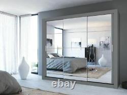 Grey matt wardrobe CLEO 2 250cm 3 sliding doors with mirrors