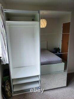 IKEA PAX White Wardrobe with Mirror Sliding Doors and KOMPLEMENT Fittings
