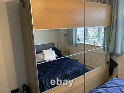 IKEA PAX sliding doors for 200 x 201 wardrobe in mirror and light washed oak/oak