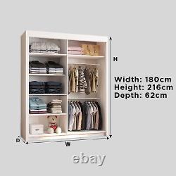 INTERWOOD Double Sliding Door Wardrobe for Bedroom with 1 LED in 3 Colours