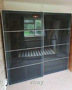 Ikea pax double wardrobe black glass sliding doors white stained oak finish