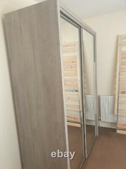 LARGE Grey Wood Effect Mirror Sliding Door Wardrobe (measurement on description)
