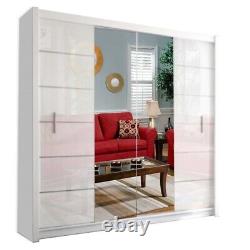 LISBON White Modern Bedroom 2 Mirror Sliding Door Wardrobe For Bedroom 2 Sizes