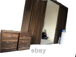 Large Mirror wardrobe With Sliding Doors Walnut With 2 Bedside Drawers
