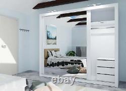 Large bedroom set CLEO2 sliding 250cm wardrobe chest 2 x bedsides white matt