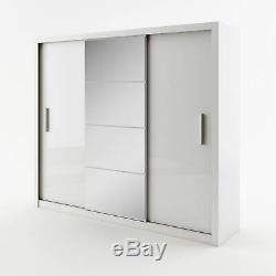 Large mirrored wardrobe 250 cm CLEO 1 3 sliding door white colour