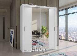 Large sliding mirrored 2 door IDEA3 wardrobe + free drawers 180cm WHITE MATT