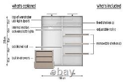 Large sliding mirrored 2 door IDEA3 wardrobe + free drawers 180cm WHITE MATT