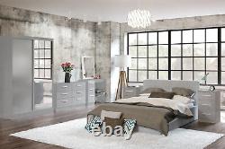 Lynx Grey Gloss Bedroom Furniture Wardrobe Chest Bedside Desk by Birlea