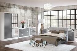 Lynx White & Grey Bedroom Furniture-Bedside/chests/wardrobes/Dressing Tables