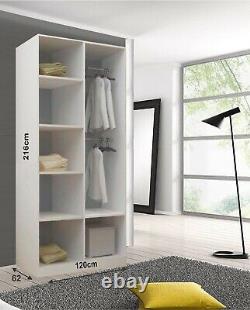 Lyon 2 and 3 Mirror Sliding Door Wardrobe In White Color and 5 Sizes