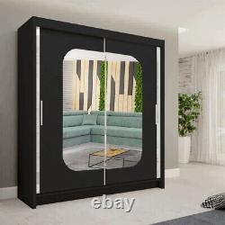 MARIKA Modern Sliding 2 Door Freestanding Wardrobe With Decent Storage Cabinets