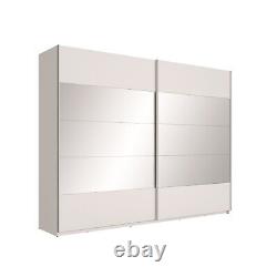 Mega 270 CM Sliding Door Wardrobe White Matt Mirror Shelves Rails Storage