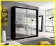 Milan 2 And 3 Mirror Sliding Door Wardrobe In Black Color With Led Light