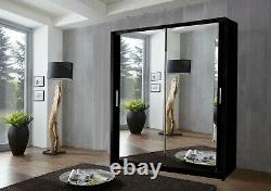 Milan Mirror Sliding Door Wardrobe In Black Color And in 6 Sizes
