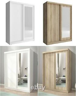 Mini 2 Sliding Doors Bedroom Small, Light Wood Wardrobe With Mirror
