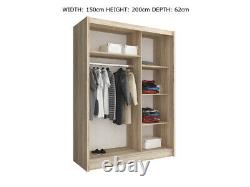 Mini 2 Sliding Doors Bedroom Small Mirrored Wardrobe White Light Oak Brown W150