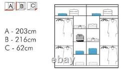 Mirror Sliding 2 or 3 Door Wardrobe Chicago Available Colors SIX with LED Light