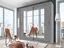 Mirrored sliding wardrobe CLEO32 two door modern spacious 180cm grey matt