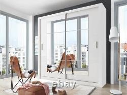 Mirrored sliding wardrobe CLEO32 two door modern spacious 180cm white matt