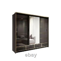 Modern 2 Door or 3 Door HIGH GLOSS Wardrobe with Led SYDNEY 3 Colors 2 Sizes