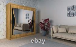 Modern Bedroom Double Mirror Door Sliding Wardrobe BATUMI 4 Colors 1 Led Light