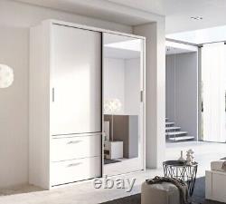 Modern Bedroom Furniture 2 Sliding Door Mirrored Wardrobe White 180cm