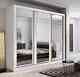 Modern Bedroom Furniture 3 Sliding Door Mirrored Wardrobe Led 250cm White Gloss