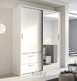 Modern Bedroom Mirror Sliding Door Wardrobe ARTI 22 180cm in Matt White With LED