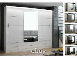 Modern Bedroom Mirror Sliding Door Wardrobe DAKO 4 White, Grey, Black 2 Sizes
