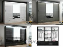 Modern Bedroom Mirror Sliding Door Wardrobe DAKO 4 White, Grey, Black 2 Sizes