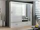 Modern Bedroom Mirror Sliding Door Wardrobe Dako 8 White, Grey, Black In 2 Sizes