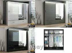 Modern Bedroom Mirror Sliding Door Wardrobe DAKO 8 White, Grey, Black In 2 Sizes