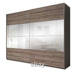 Modern Bedroom Mirror Sliding Door Wardrobe Galaxy 270cm in Dark San Remo Oak
