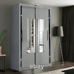Modern Bedroom Mirror Sliding Door Wardrobe Large With LED LIGHT 3 COLOURS 3 SIZES