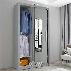 Modern Bedroom Mirror Sliding Door Wardrobe Large With LED LIGHT 3 COLOURS 3 SIZES