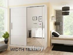 Modern Bedroom Sliding Door Wardrobe with Mirror DAKO VESTO White 4 Sizes